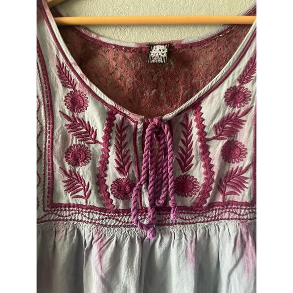 Free People | Purple Tie Dye, Embroidered, Lace, Tassel‎ Top - Picture 3 of 6